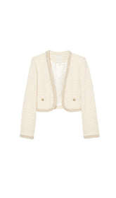 BEAD TRIM CROPPED TWEED JACKET